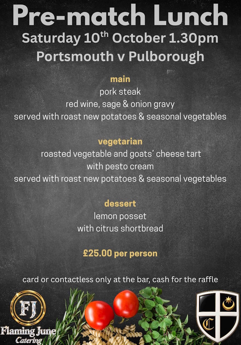 Pre match lunch menu