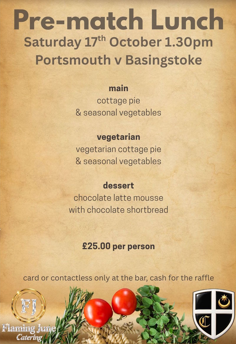 Pre-match Lunch Menu