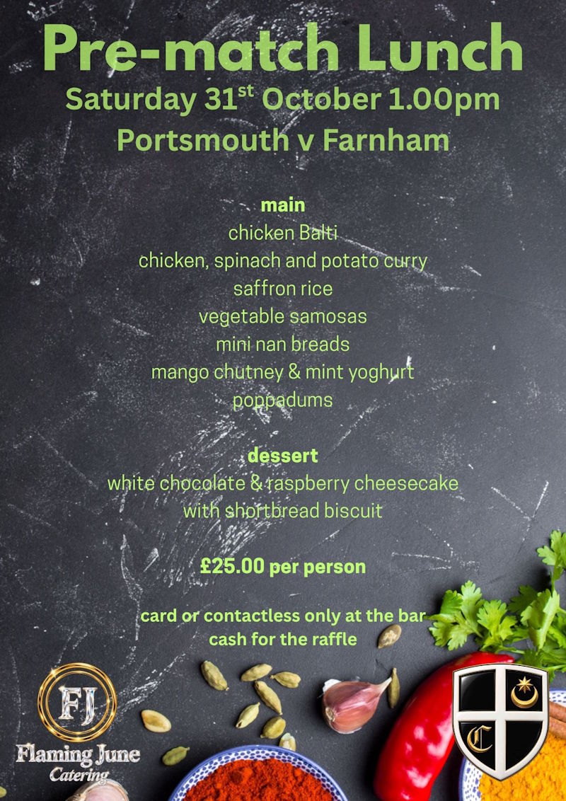 Pre-match Lunch Menu